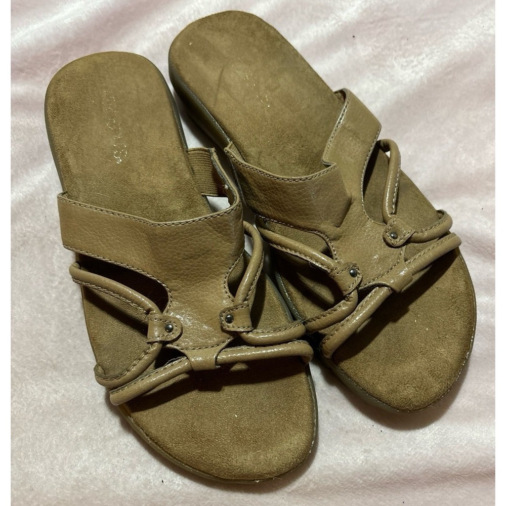 Aerosoles Women's Tan Beige Cushion Footbed Slip‎ On Leather Sandals, 9.5